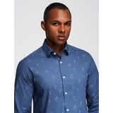 Ombre Classic men's cotton SLIM FIT shirt in palm trees - dark blue | shoptok.hr