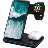 wS-303 3in1 wireless charger, with touch button for running water light, input 9V/2A, 12V/2A, output 15W/10W/7.5W/5W, type c to usb-a cable length 1.2m, 137*103*140mm, 0.195Kg, black