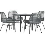  5-dijelni vrtni blagovaonski set s jastucima poliratan i staklo Siva 80 x 80 x 74 cm | shoptok.hr