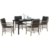 vidaXL 5-delni vrtni jedilni set z blazinami svetlo sivi poli ratan, (22087799) | Shoptok.si