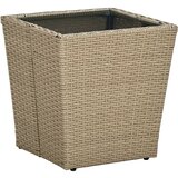 vidaXL Čajna mizica bež 41,5x41,5x44 cm poli ratan in kaljeno steklo Cene