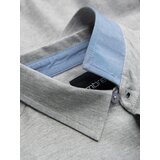 Ombre Men's knitted slim fit shirt with short sleeves and collar - grey | ePonuda.com