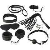 Baseks set za vezivanje s bičem i štipaljkama za bradavice (crni) | shoptok.hr