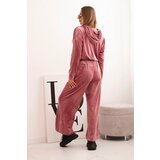Kesi Włoski Women's velour tracksuit with wide legs and hoodie dark pink | Eponuda.ba