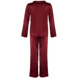 Trendyol Burgundy New Year Themed Embroidered Satin Woven Pajama Set | Eponuda.ba