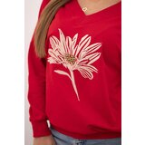 Kesi Women's blouse with v-neck and embroidered flower red | shoptok.hr