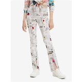 Desigual White Women Patterned Trousers Newspaper - Women Cene