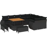 vidaXL 12-delni vrtni kavčni set z blazinami črna poli ratan akacija, 3-delni vrtni jedilni set z blazinami črna poli ratan akacija | Shoptok.si