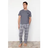 Trendyol Men's Anthracite Regular Fit Plaid Knitted Pajama Set