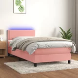 vidaXL Box spring postelja z vzmetnico LED roza 90x190 cm žamet