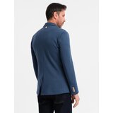 Ombre Men's SLIM knit jacket with subtle texture - dark blue | ePonuda.com