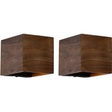 QAZQA Set van 2 smart wandlampen walnoot hout 8 cm incl. LED - Transfer Cene