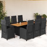 vidaXL 9-dijelni vrtni blagovaonski set s jastucima crni od poliratana | shoptok.hr