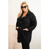 Kesi Włoski Plus Size women's coat shearling with wool and pockets black Cene