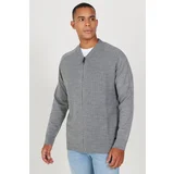 ALTINYILDIZ CLASSICS Men's Gray Standard Fit Regular Cut College Collar Knitwear Cardigan