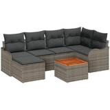 vidaXL 7-delni vrtni kavč set z blazinami siva poly rattan acacia, 2-sedežni vrtni kavč z shranjevanjem in blazinami siva poly rattan Cene