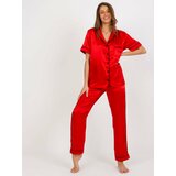 Fashion Hunters Red women's satin pajamas with shirt and trousers Cene