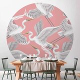  Okrugla fototapeta - Pastel birds – a delicate pattern of white and grey herons on a light pink background 140x140 | shoptok.hr