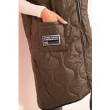 Kesi Włoski Plus Size women's quilted vest with a hood fastened with a zipper khaki | Shoptok.si