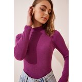  Women's Light Plum Turtleneck Ribbed Knitted Blouse Cijene