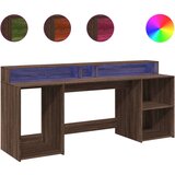  Radni stol s LED svjetlima smeđa boja hrasta 200x55x91cm drveni | shoptok.hr