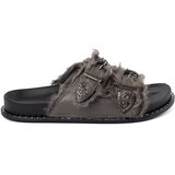 Shelvt Gray flip-flops with fur and studs Cene