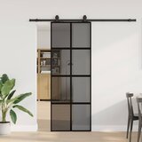 vidaXL Drsna vrata z opremo črna 76x205 cm kaljeno steklo | Shoptok.si