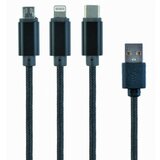 Gembird USB 3-in-1 charging splitter cable iPhone, micro-USB and/or USB-C device, black, 1 m CC-USB2-AM31-1M  cene