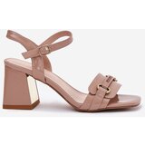 EVENTO Leather patent women's sandals on heel beige Mevonelle | shoptok.hr