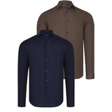 Dewberry DUAL SET G726 MENS SHIRT-NAVY BLUE-BROWN Cene
