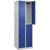 C+P Dvonadstropna garderobna omara Classic PLUS, 2 dela, svetlo sive / encijan modre barve, VxŠ 1850 x 600 mm, talni drsniki, vrtljiv zapah | Shoptok.si