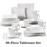 MALACASA Bela porcelanasta jedilna posoda, 30-delni in 60-delni opciji, eleganten dizajn, primerna za mikrovalovno pečico, 30-delni, (5000166227) | Shoptok.si