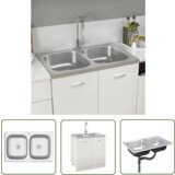 The Living Store Dvojno kuhinjsko pomivalno korito srebrno 800x500x155 mm - Kuhinjsko Pomivalno Korito, (21744789) | Shoptok.si