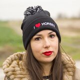  zimska kapa "i love horses" crna Cene