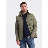 Ombre Men's lightweight jacket with pockets and high collar - khaki Cijene