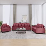  3-dijelni set sofa s jastucima crvena boja vina od tkanine Cijene