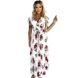 numoco basic 434-8 LISA Pleated midi dress with a neckline and frills - burgundy roses | Shoptok.si