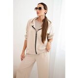 Kesi Włoski Women's set with wide-leg pants and zip-up sweatshirt beige Cene