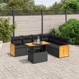 vidaXL Vrtna sedežna garnitura 7-delna z blazinami črn poli ratan | Shoptok.si