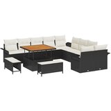 vidaXL 13 dijelni set vrtnih sofa s jastučićima crni poli ratan akacija, dvosed vrtna sofa s jastučićima crni poli ratan, 3-dijelni set vrtne trpeze s jastučićima crni poli ratan akacija | shoptok.hr