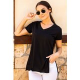 armonika women's black v-neck t-shirt with slits Cene