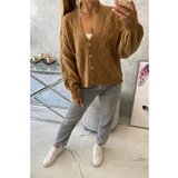 Kesi Buttoned sweater with a decorative weave camel Cene