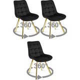 Okretna stolica SORIA 360, crni baršun, zlatne metalne noge, set 3 kom | shoptok.hr