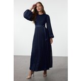 Trendyol Navy Blue Lined Sash Detailed Glitter Chiffon Evening Dress | Shoptok.si