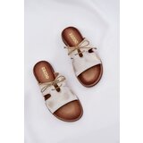Zazoo Ladies Leather Slippers On Flat Heel 3022 Distressed Gold | shoptok.hr