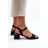 EVENTO Women's Black Faux Suede Block Heel Sandals Leisha | shoptok.hr