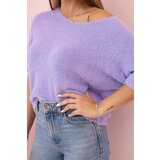 Kesi Włoski Women's sweater made of soft fluff with a V-neck short sleeves light purple | shoptok.hr