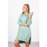 Kesi Dress with a hood and a long back in dark mint Cene