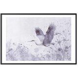  Plakat - Majestic Flight - crane in flight in a monochromatic cool color palette 60x40 Crni okvir s margom | shoptok.hr