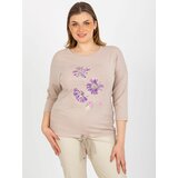 Fashion Hunters Lady's blouse plus size with 3/4 sleeves and print - beige Cene
